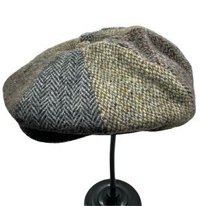 Newsboy Cap Vintage Harris Tweed Mens Gray Beige Fitted Hand Woven Wool Size 7